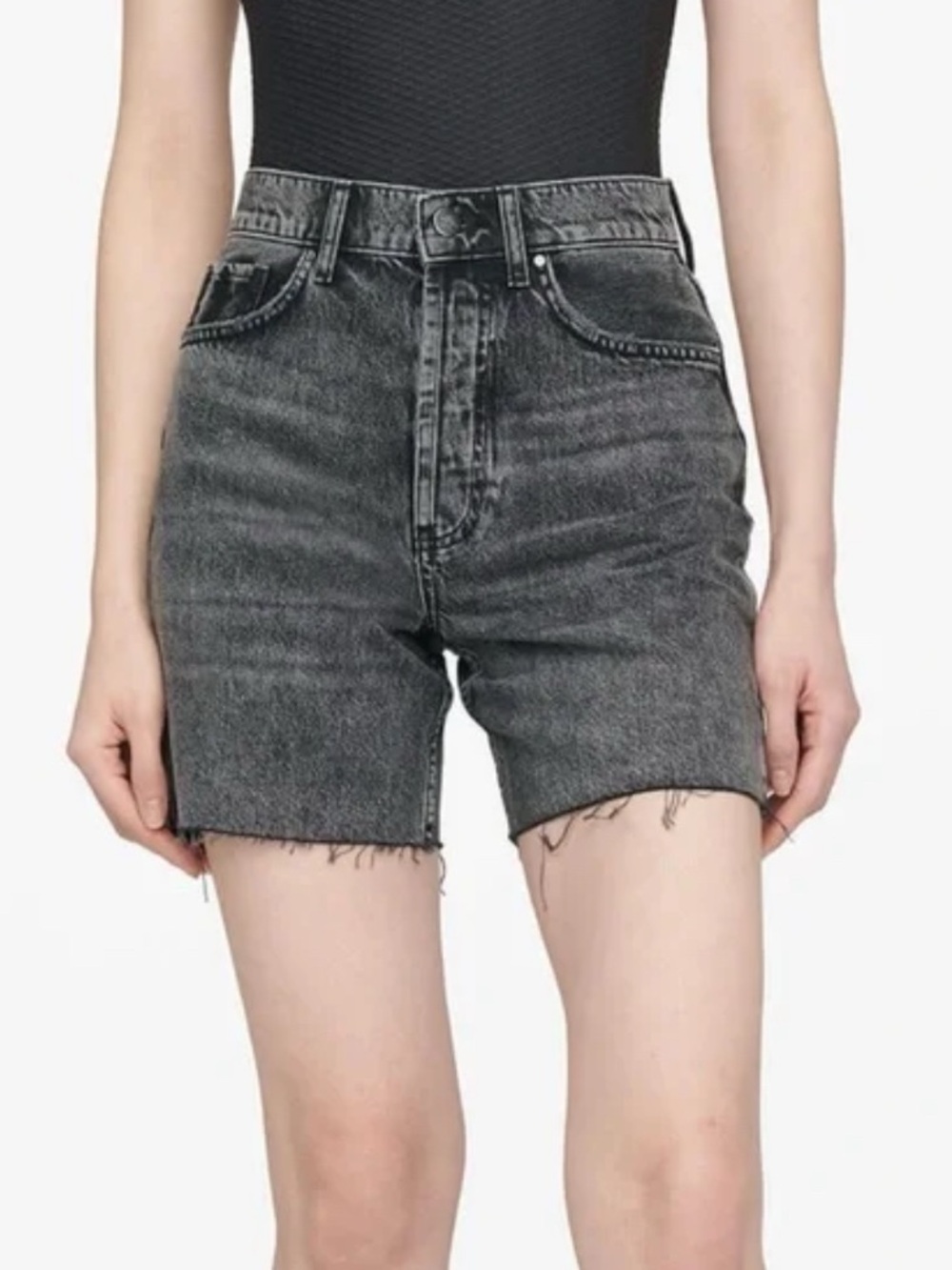 Anine Bing Kat Cut Off Denim Shorts Charcoal Black 25